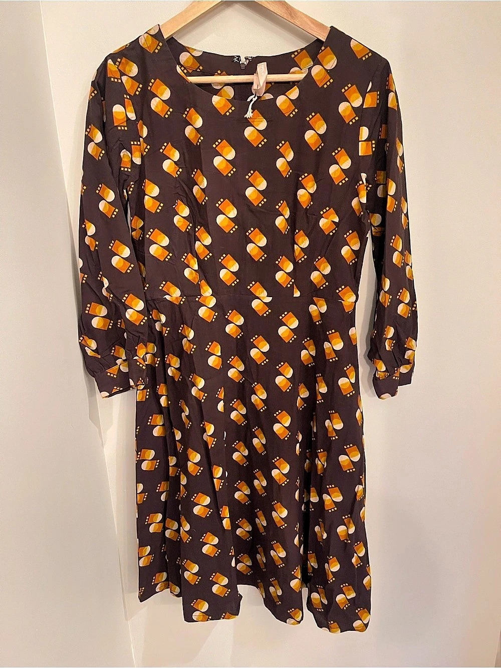 Mata Traders Geometric Dress in Brown & Orange Like New organic cotton